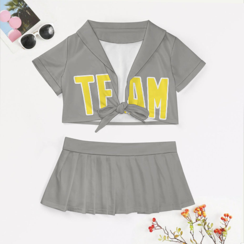 Custom Gray Light Yellow Cheerleading Uniform Set