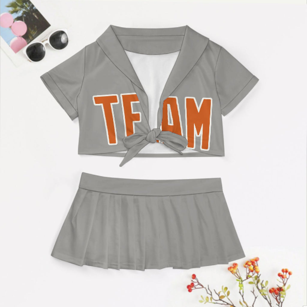 Custom Gray Orange Cheerleading Uniform Set