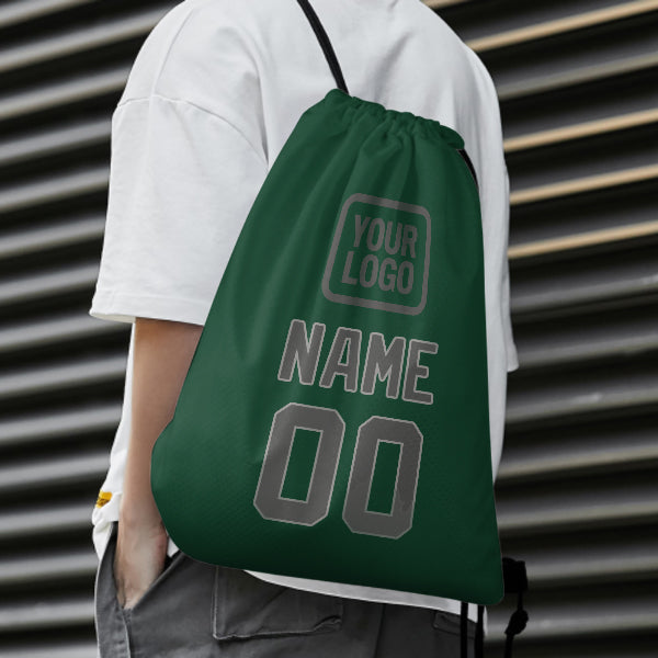 Custom Green Dark Grey Drawstring Bag
