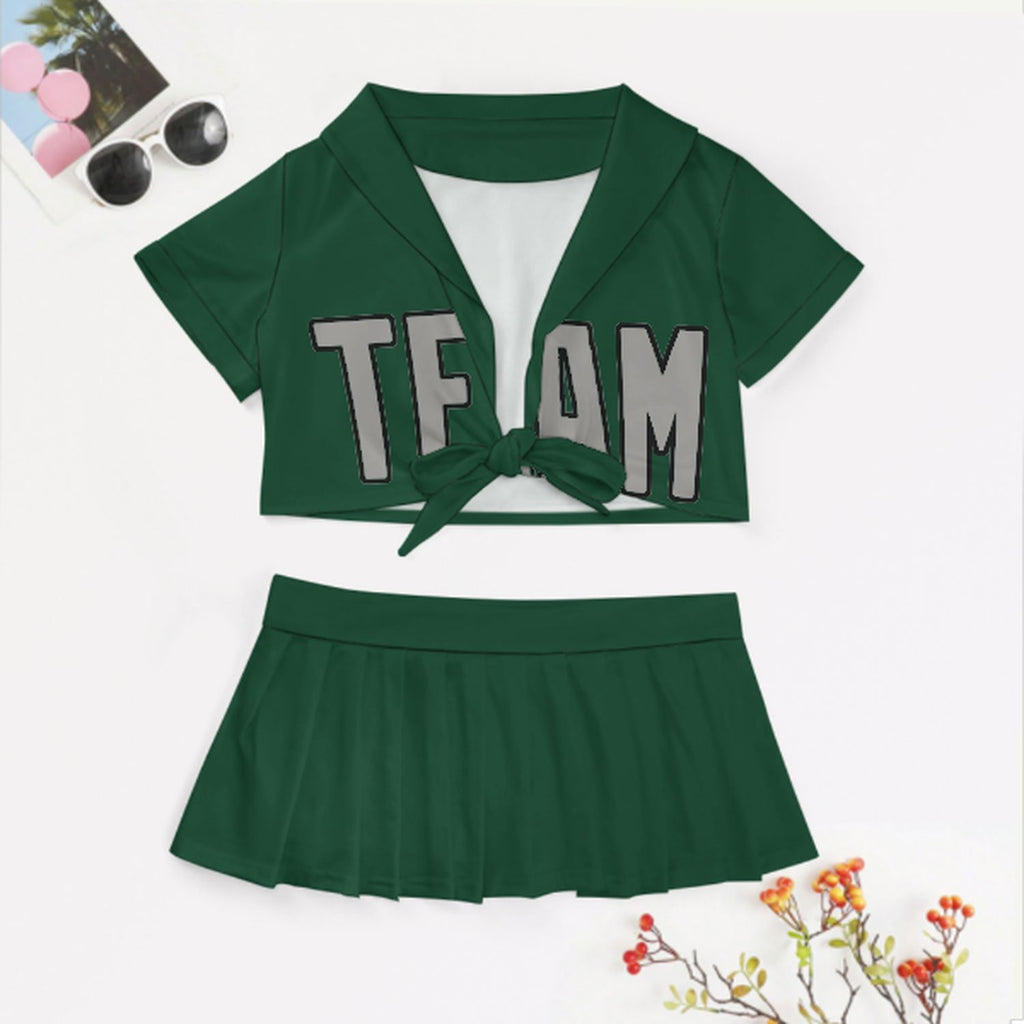 Custom Green Gray Cheerleading Uniform Set