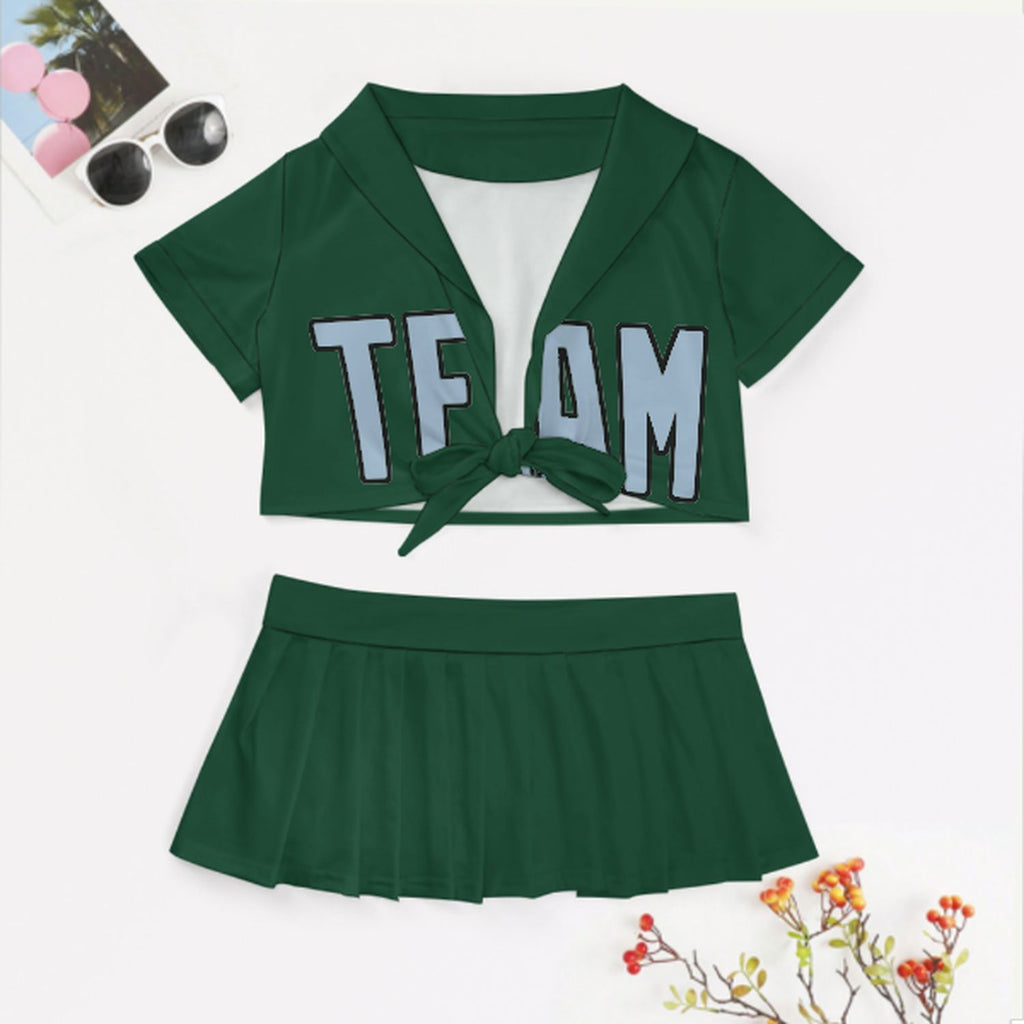 Custom Green Light Blue Cheerleading Uniform Set