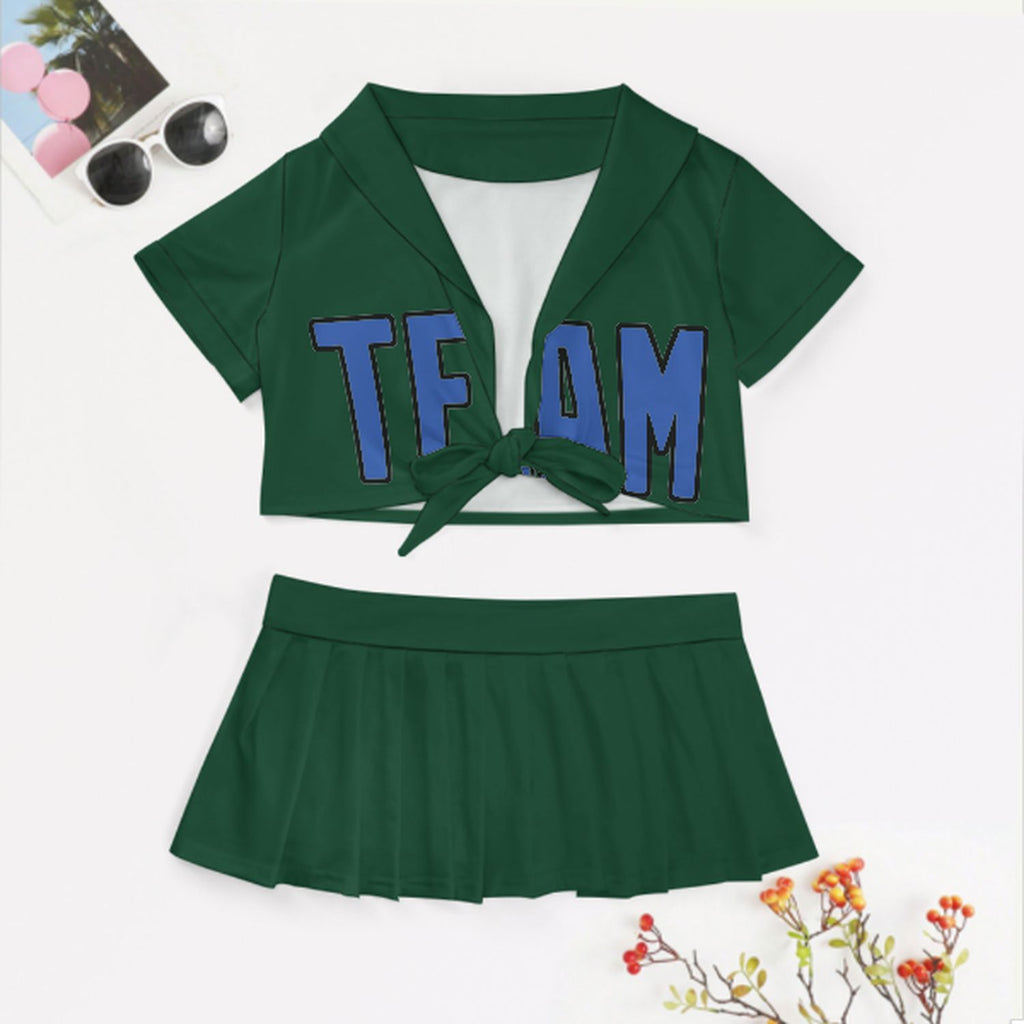 Custom Green Sky Blue Cheerleading Uniform Set