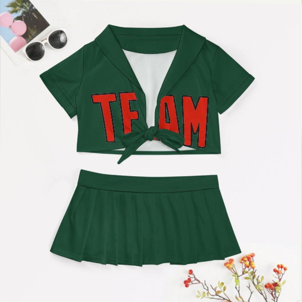 Custom Green Orange Red Cheerleading Uniform Set