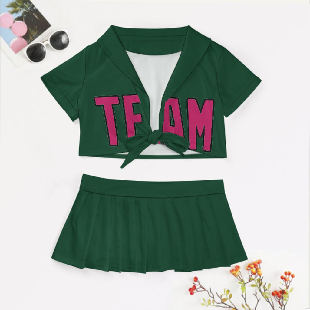 Custom Green Pink Cheerleading Uniform Set