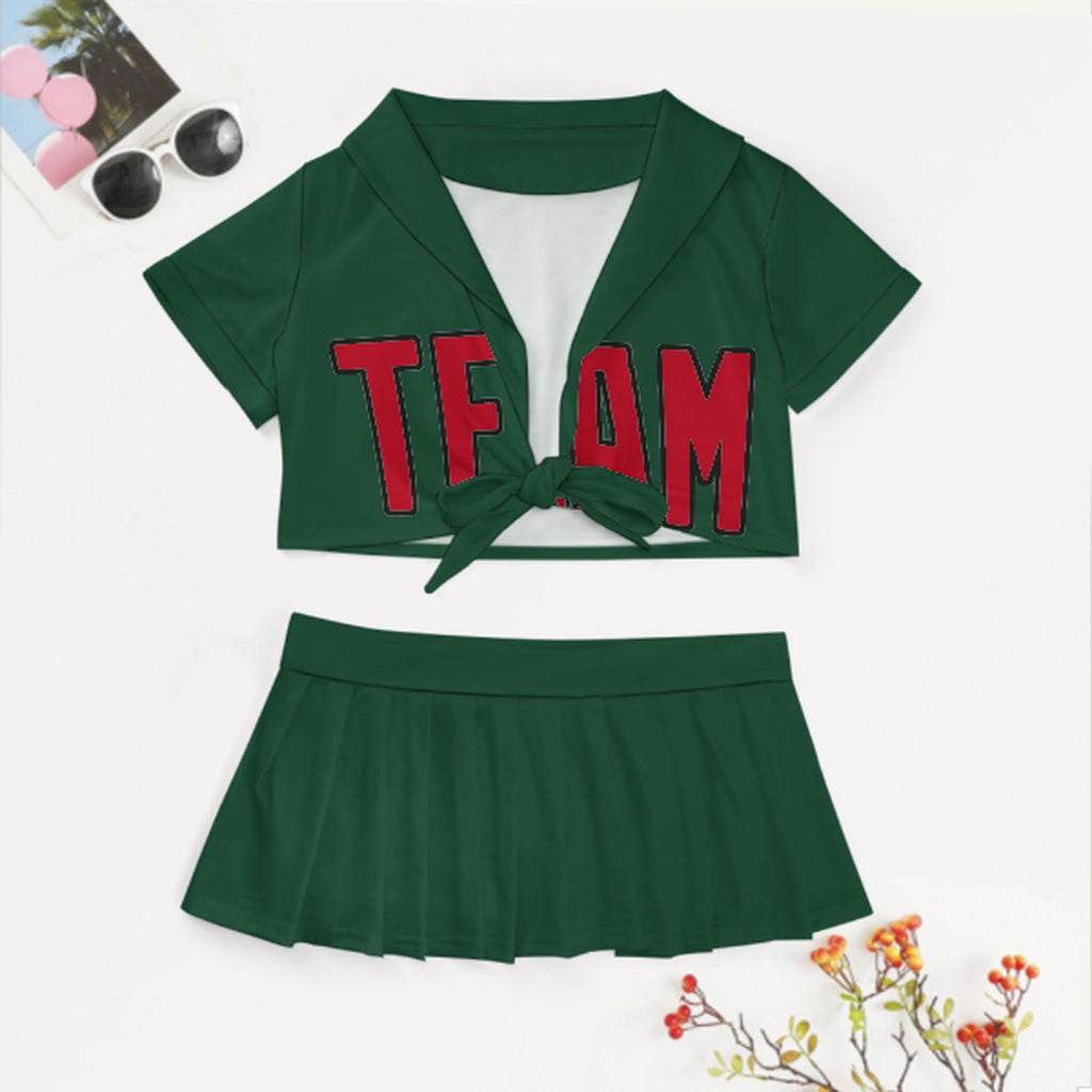 Custom Green Red Cheerleading Uniform Set