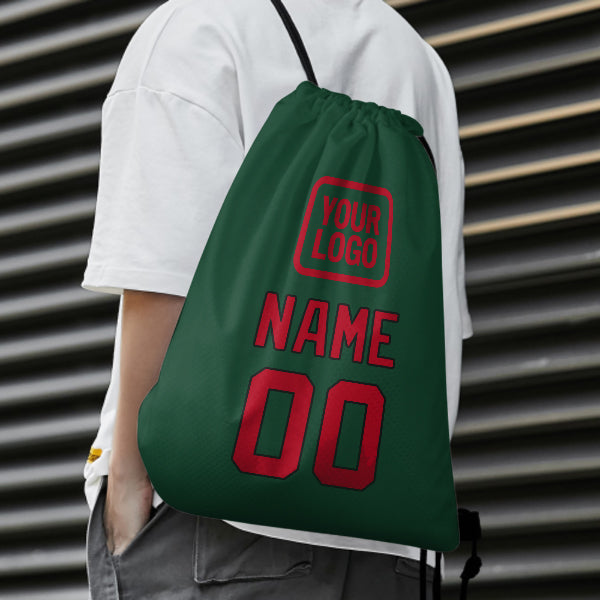 Custom Green Red Drawstring Bag