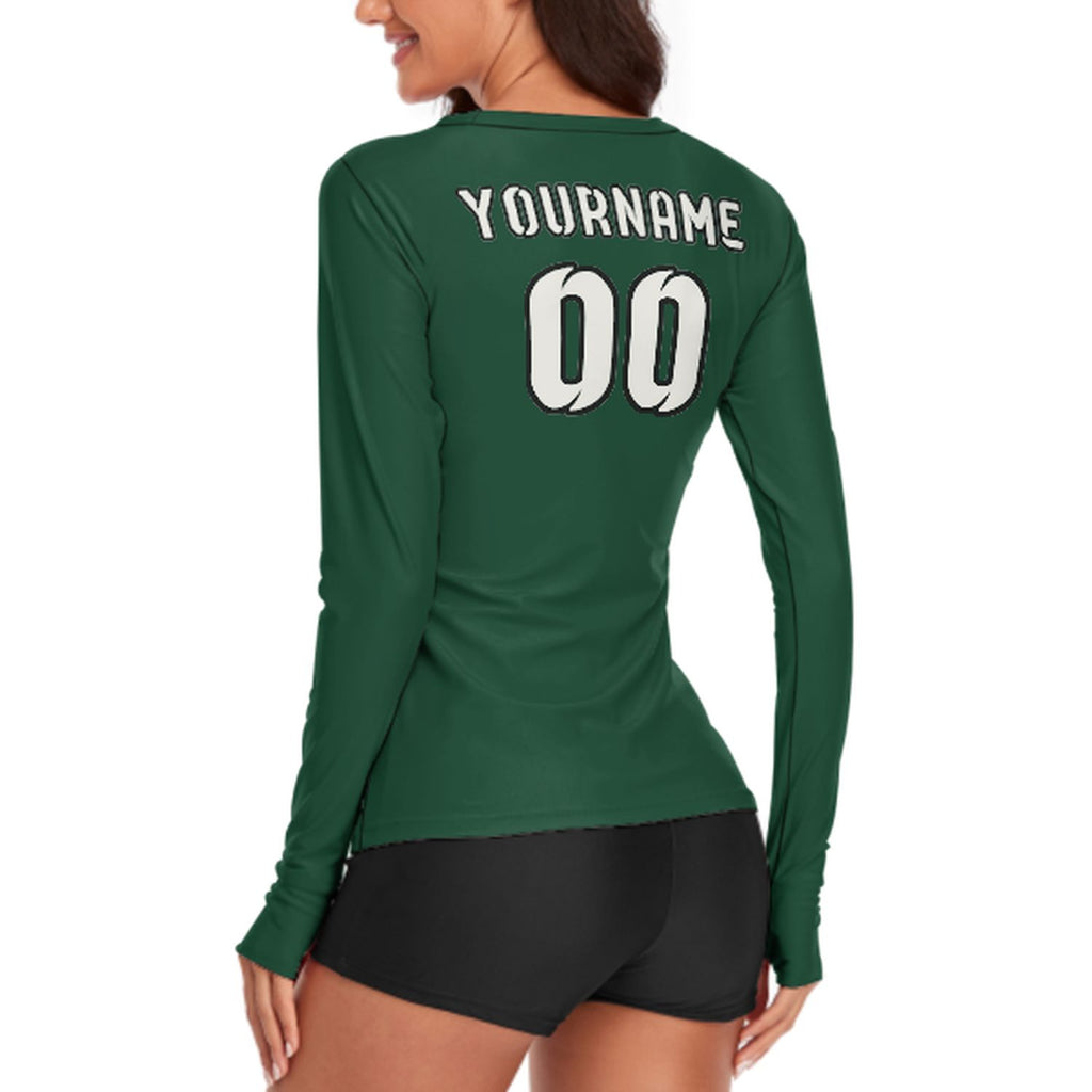 Custom Green White Women's Long-Sleeve Shirt