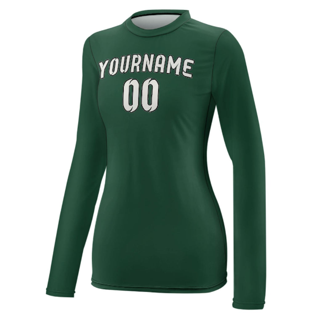 Custom Green White Women's Long-Sleeve Shirt