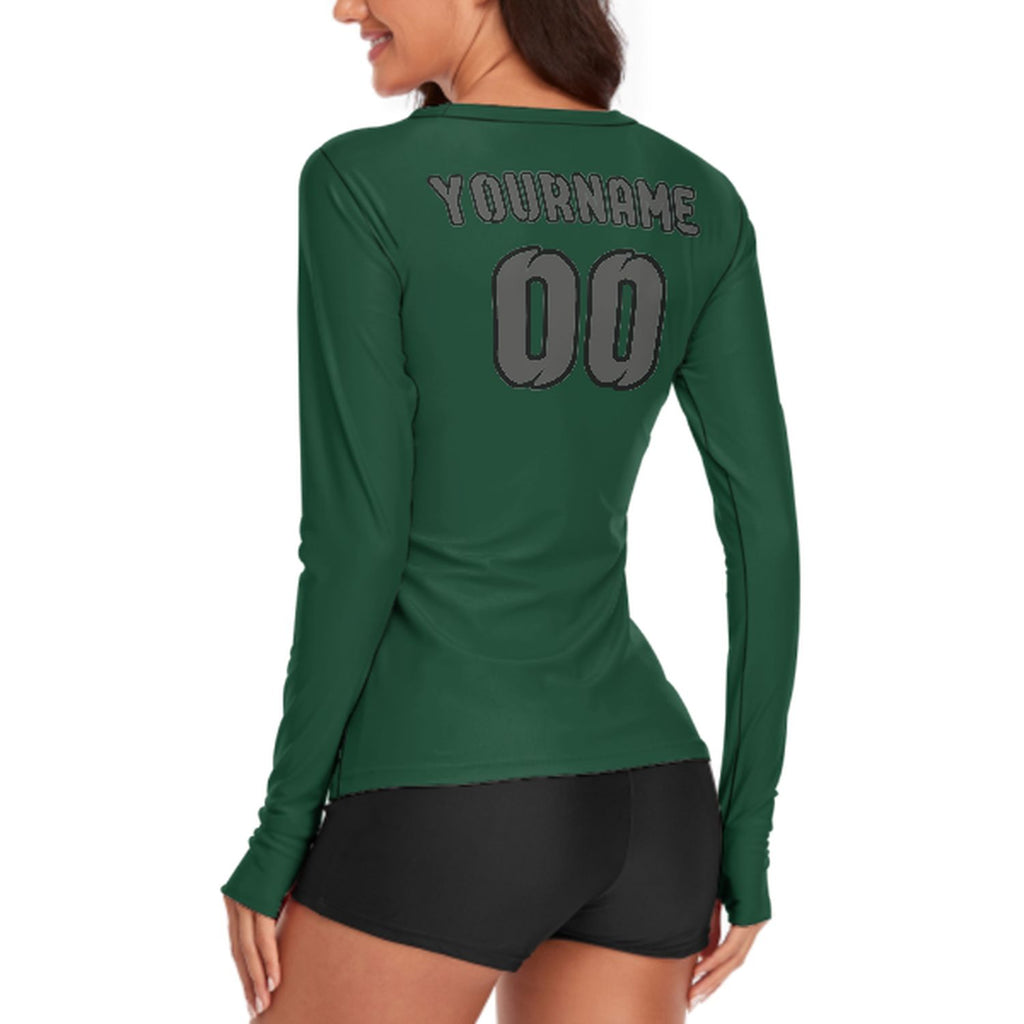 Custom Green Dark Grey Women's Long-Sleeve Shirt