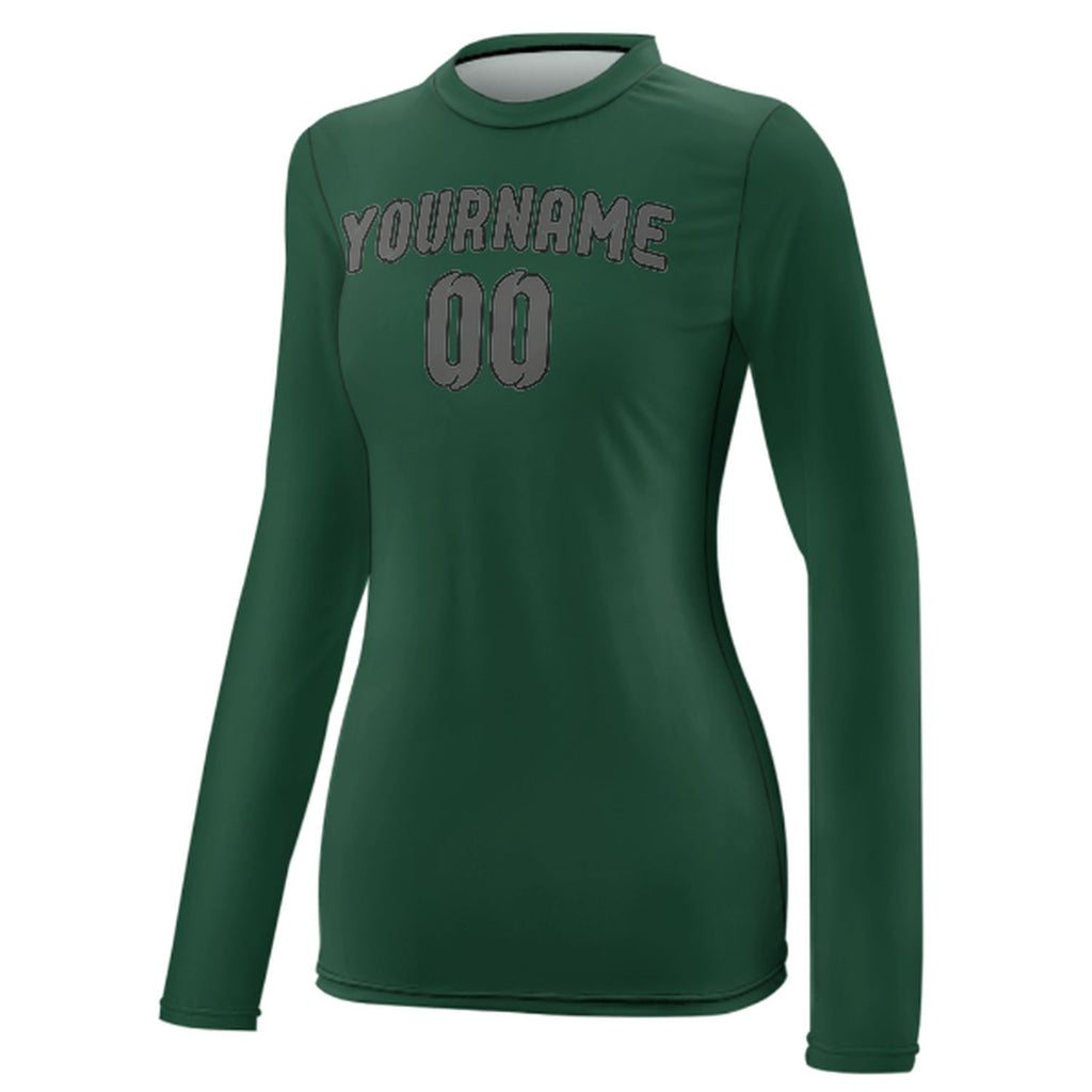 Custom Green Dark Grey Women's Long-Sleeve Shirt