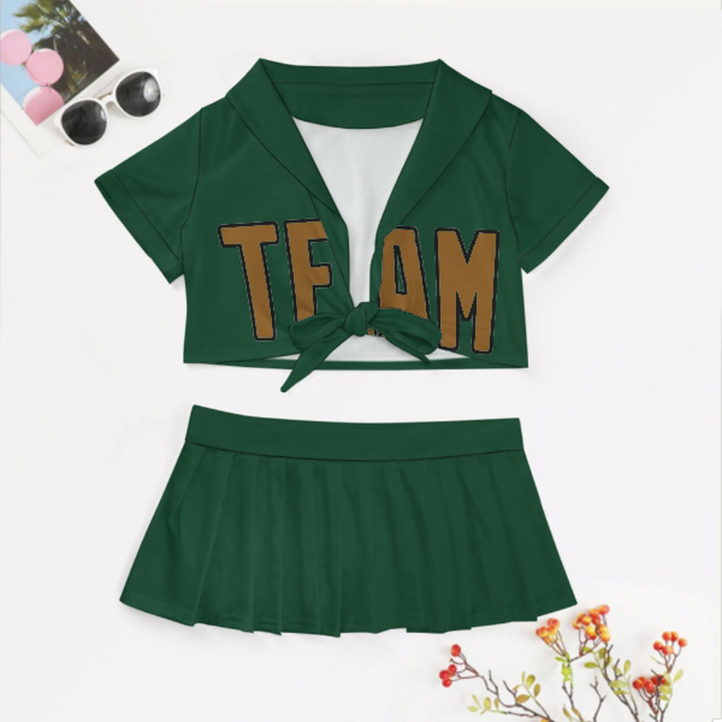 Custom Green Khaki Cheerleading Uniform Set