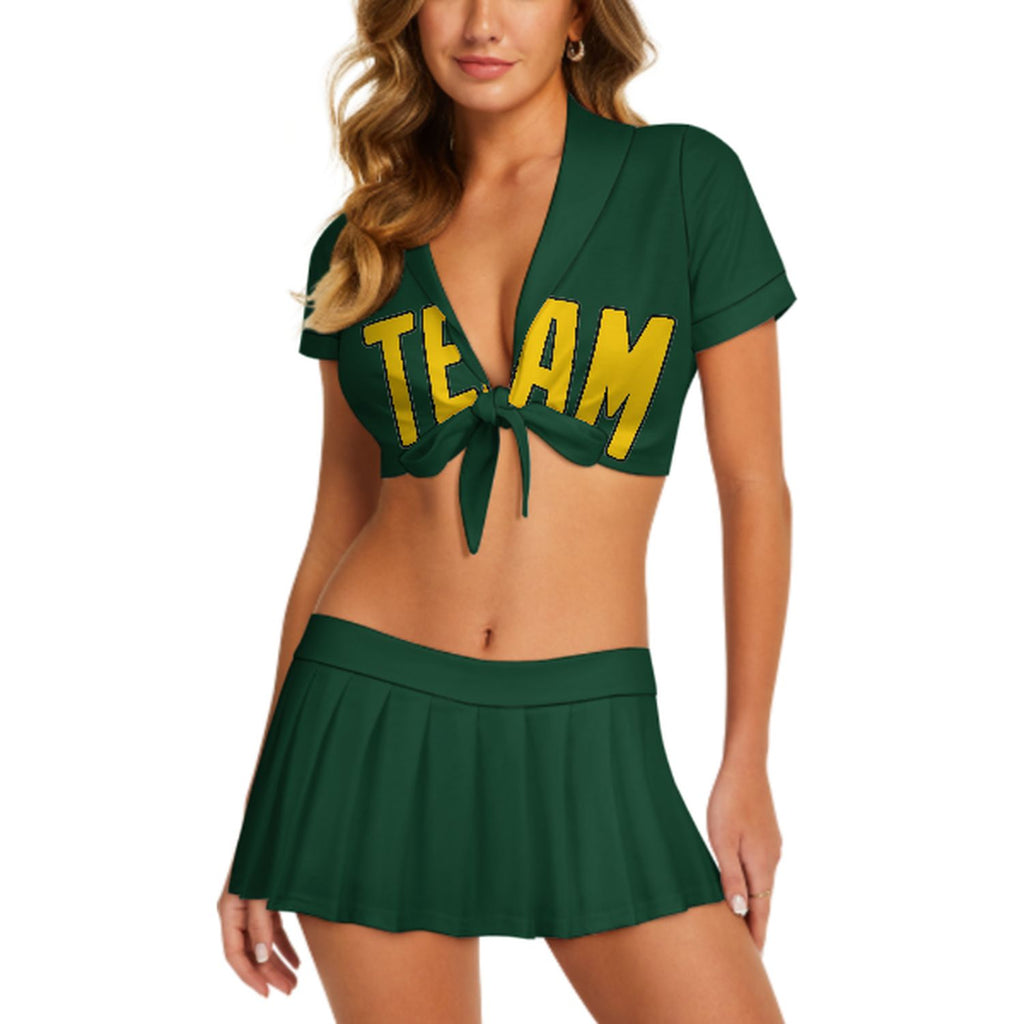 Custom Green Gold Cheerleading Uniform Set