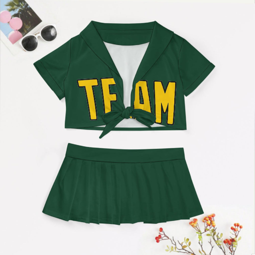 Custom Green Gold Cheerleading Uniform Set