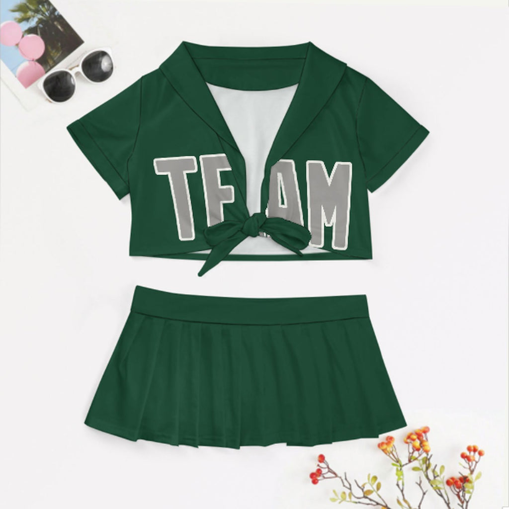 Custom Green Gray Cheerleading Uniform Set