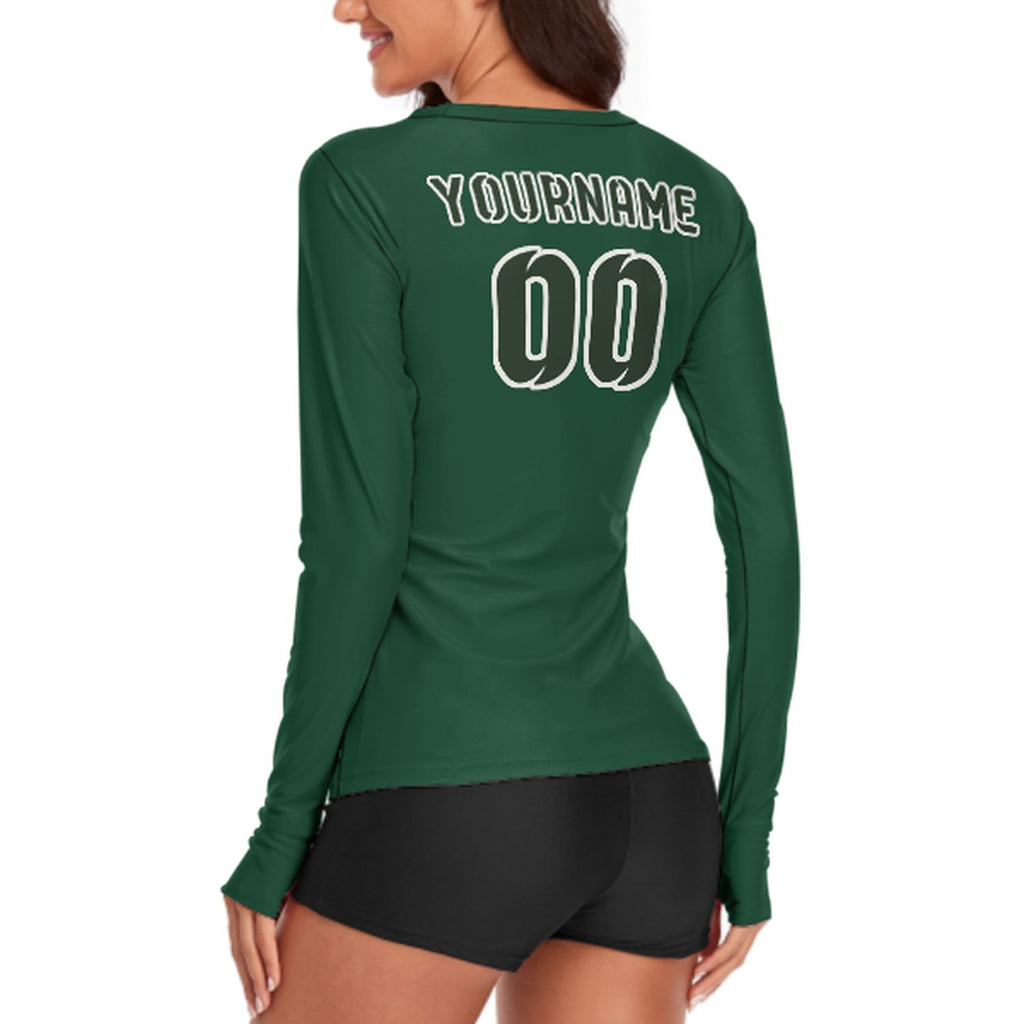 Custom Green Dark Green Women's Long-Sleeve Shirt