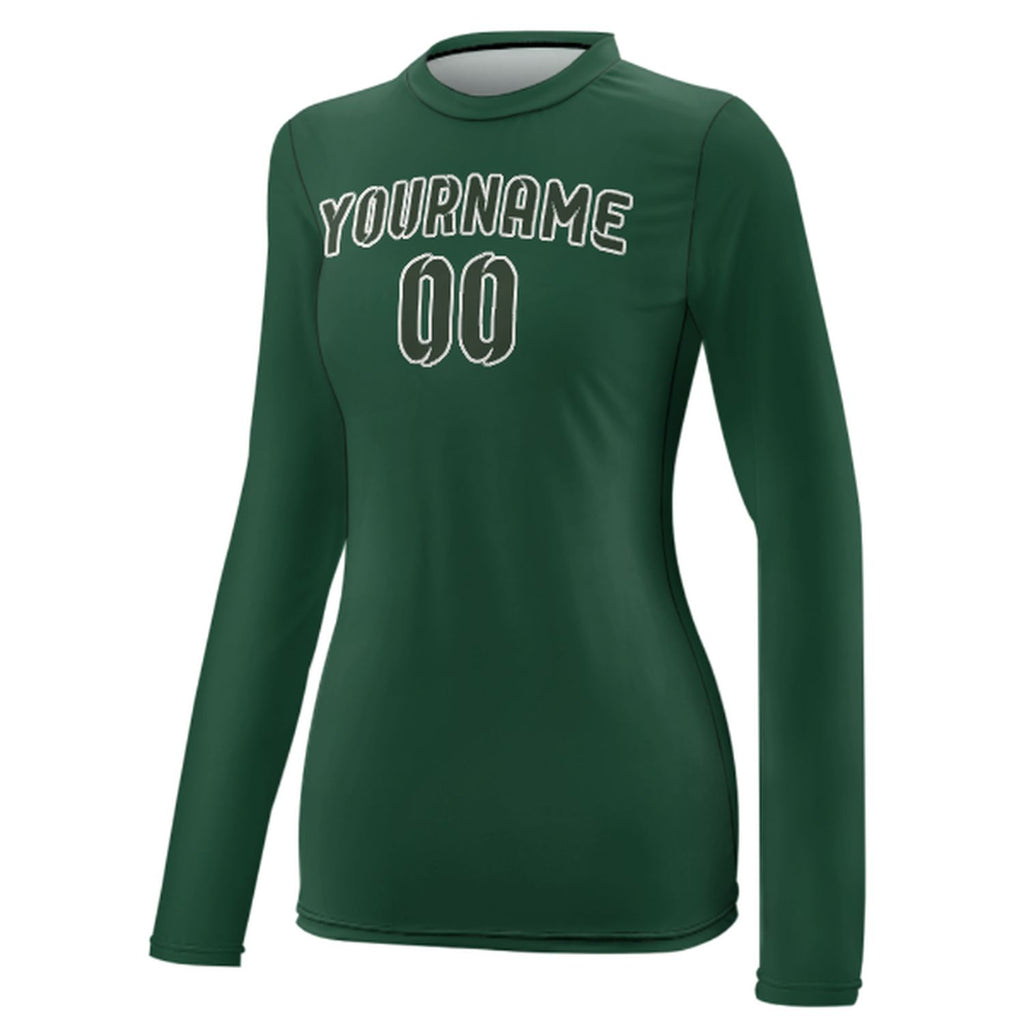 Custom Green Dark Green Women's Long-Sleeve Shirt
