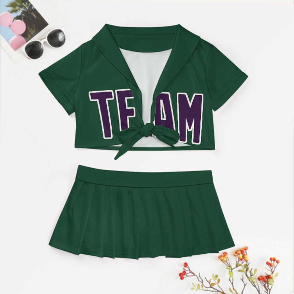 Custom Green Purple Cheerleading Uniform Set