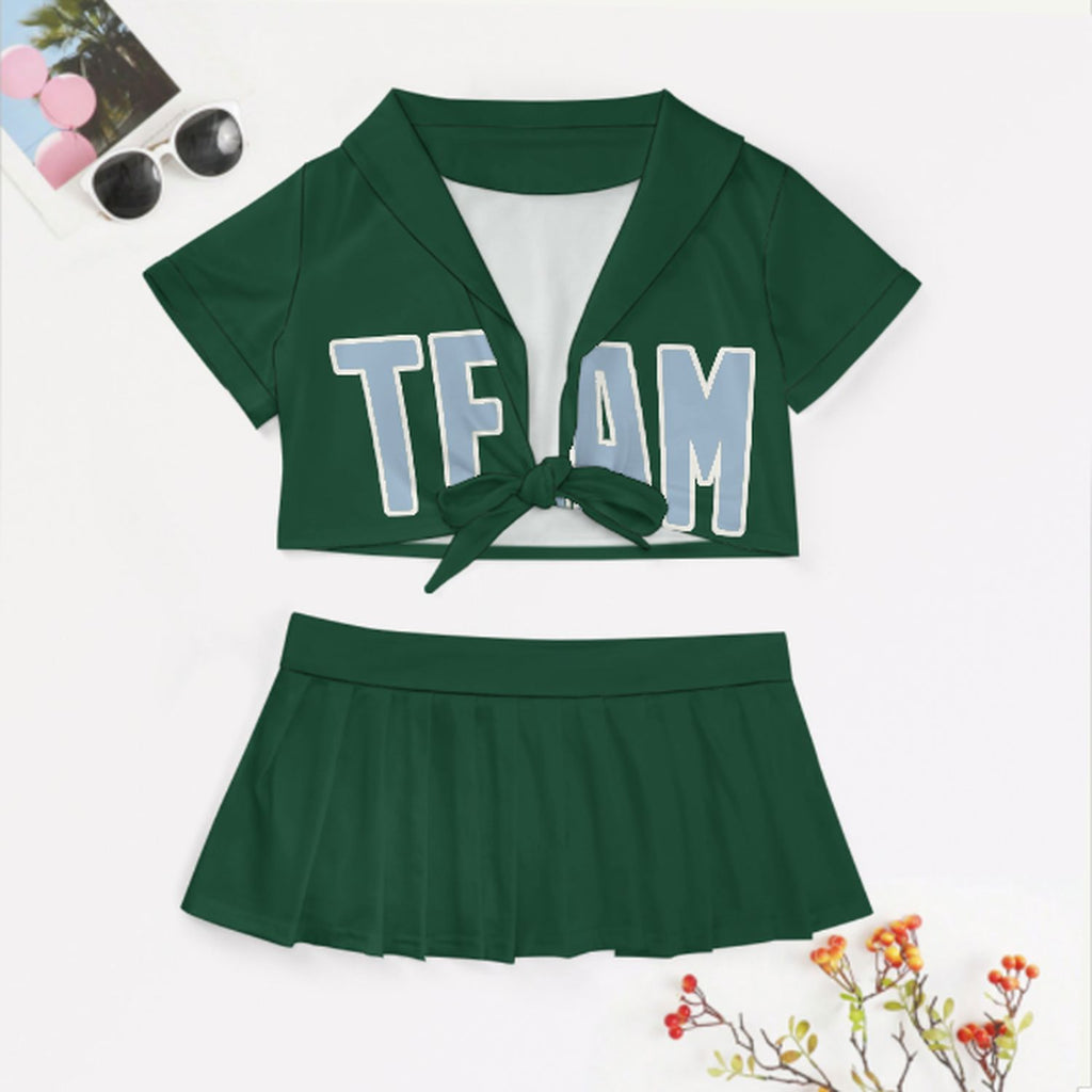 Custom Green Light Blue Cheerleading Uniform Set