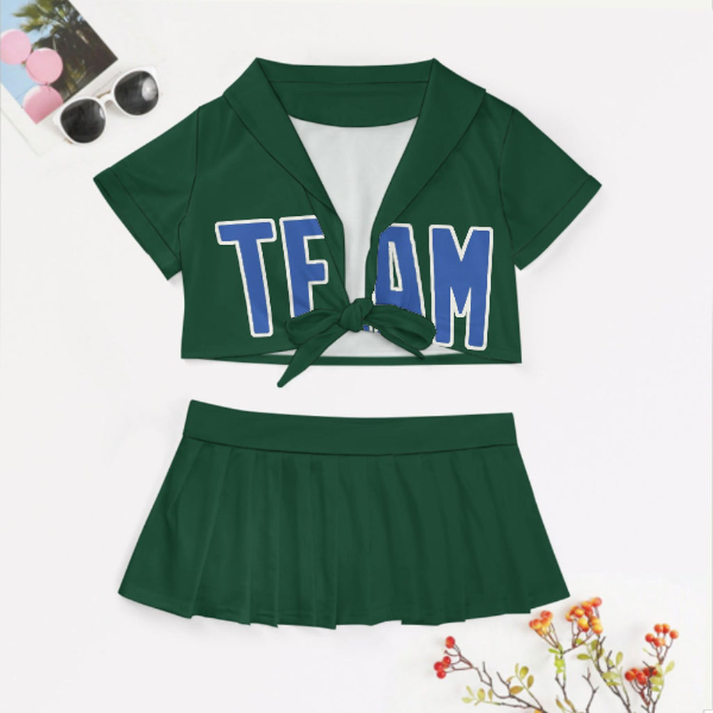 Custom Green Sky Blue Cheerleading Uniform Set