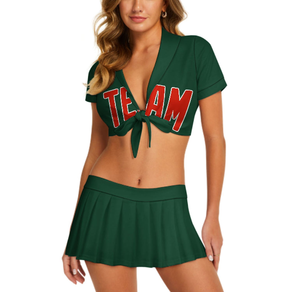 Custom Green Orange Red Cheerleading Uniform Set