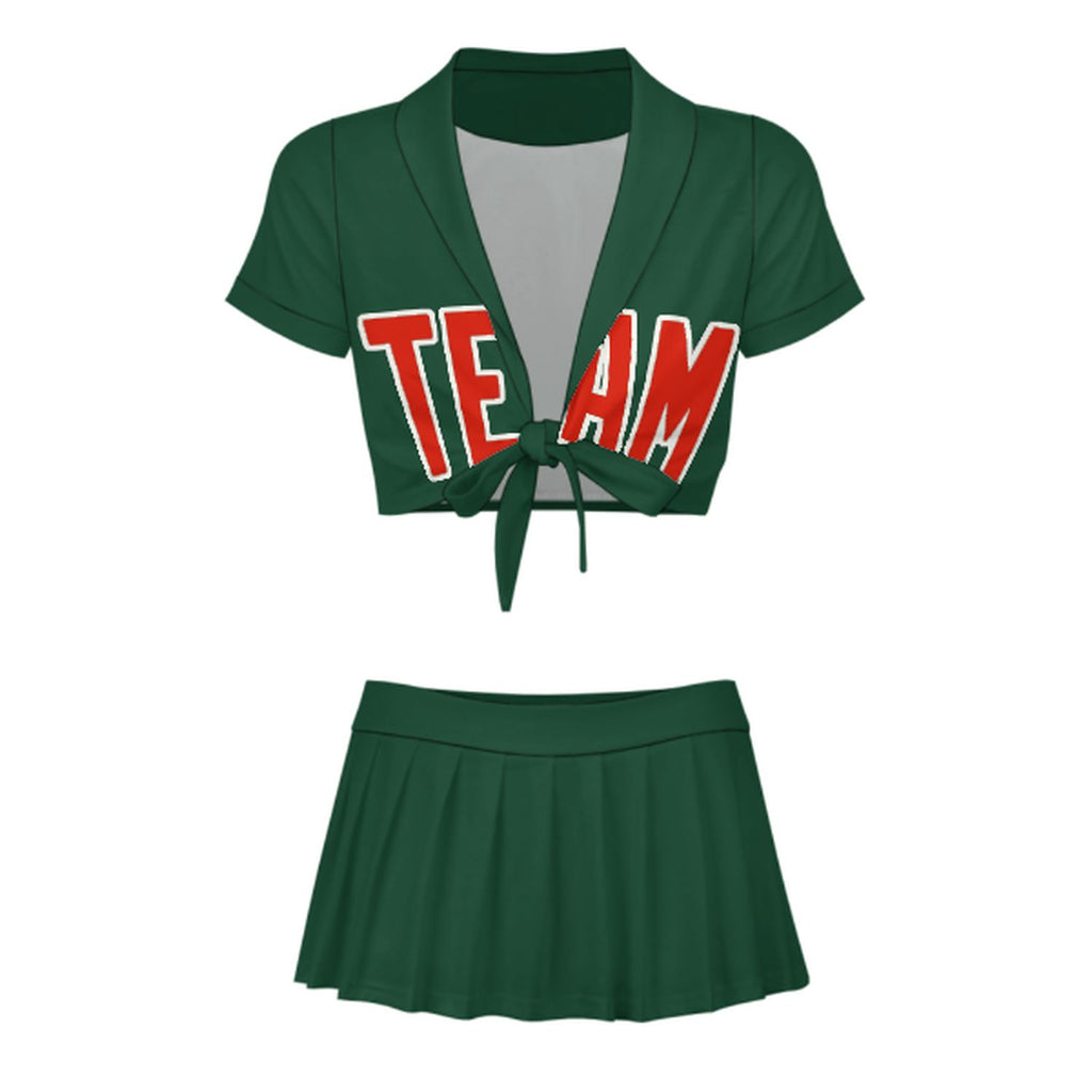 Custom Green Orange Red Cheerleading Uniform Set