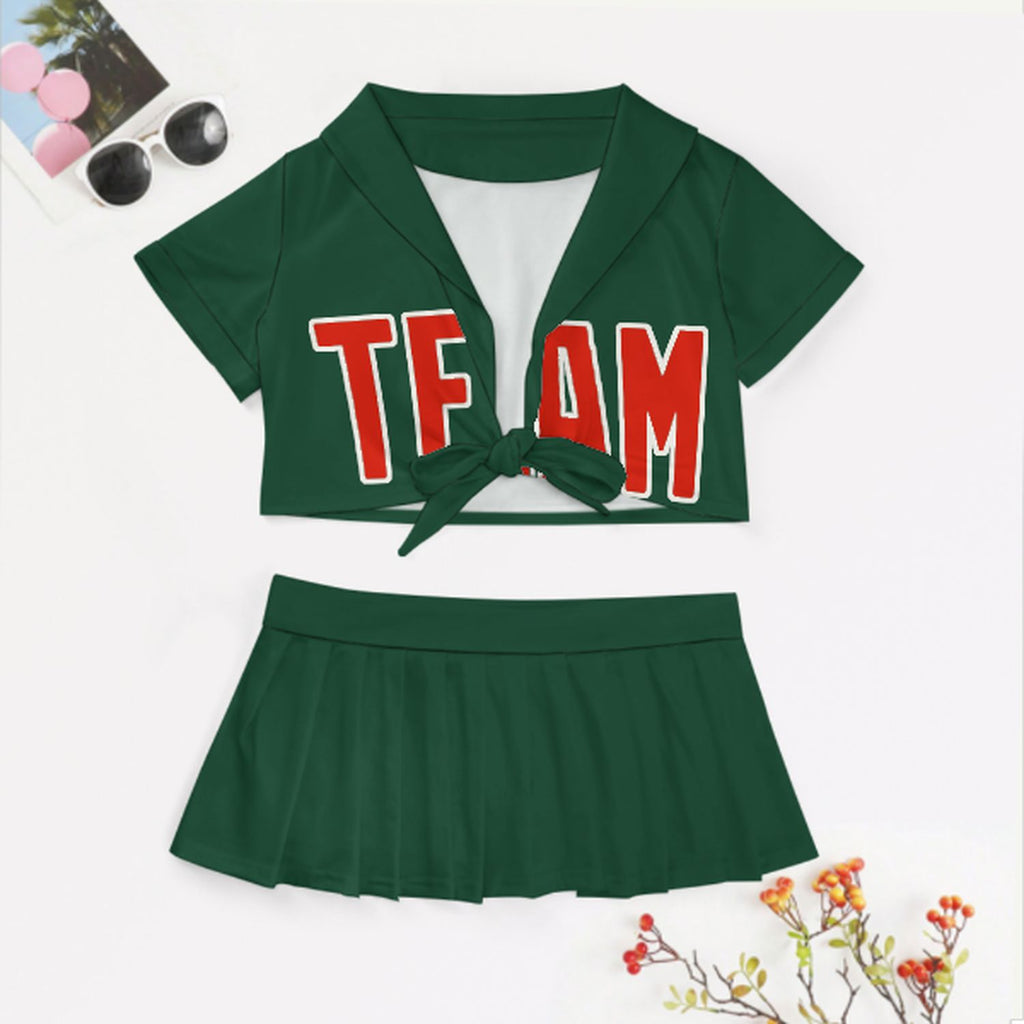 Custom Green Orange Red Cheerleading Uniform Set