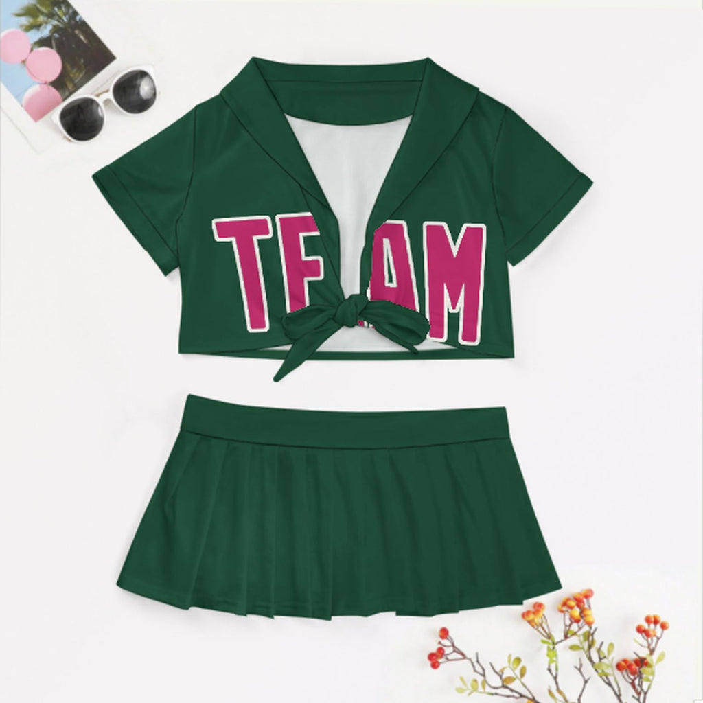 Custom Green Pink Cheerleading Uniform Set