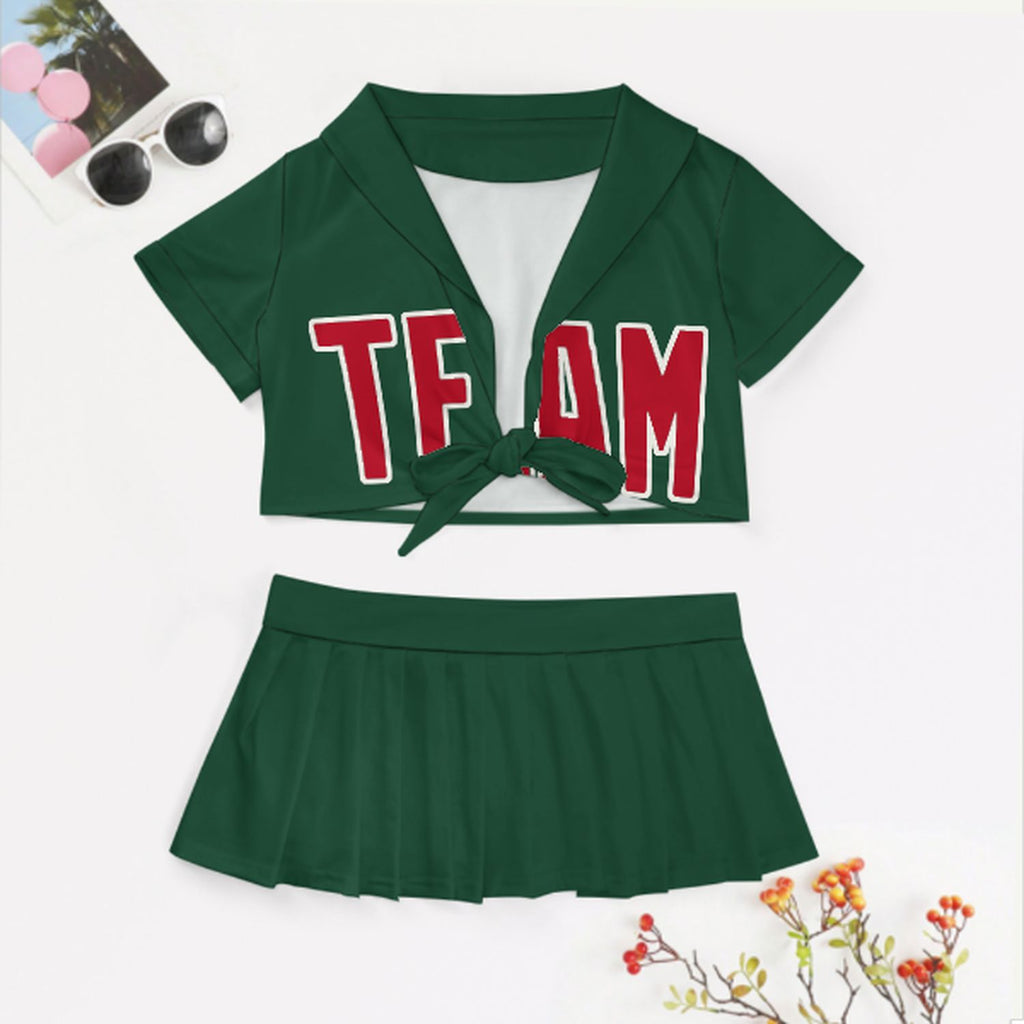 Custom Green Red Cheerleading Uniform Set