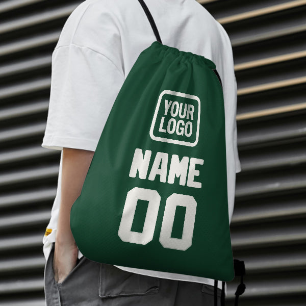 Custom Green White Drawstring Bag