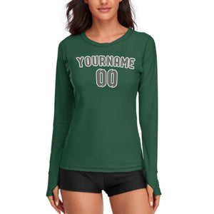 Custom Green Dark Grey Women's Long-Sleeve Shirt