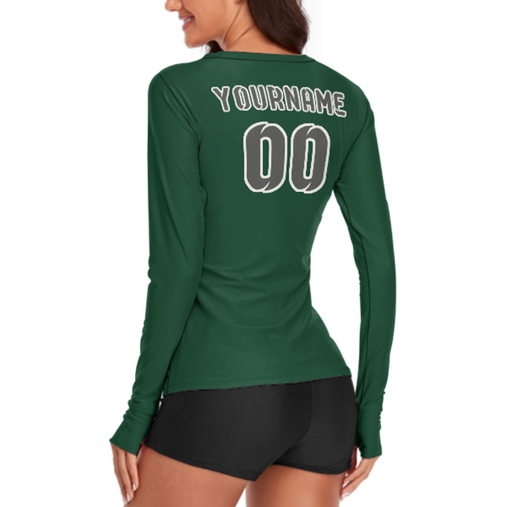 Custom Green Dark Grey Women's Long-Sleeve Shirt