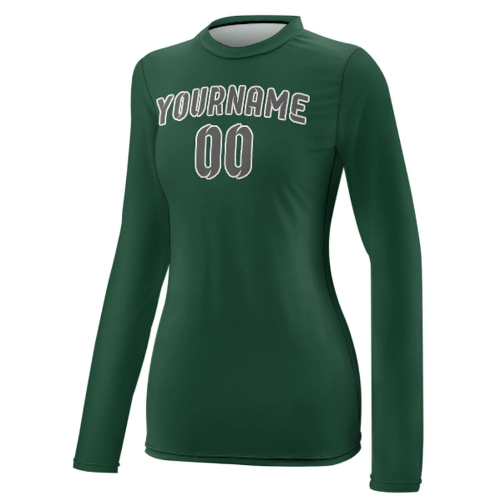 Custom Green Dark Grey Women's Long-Sleeve Shirt