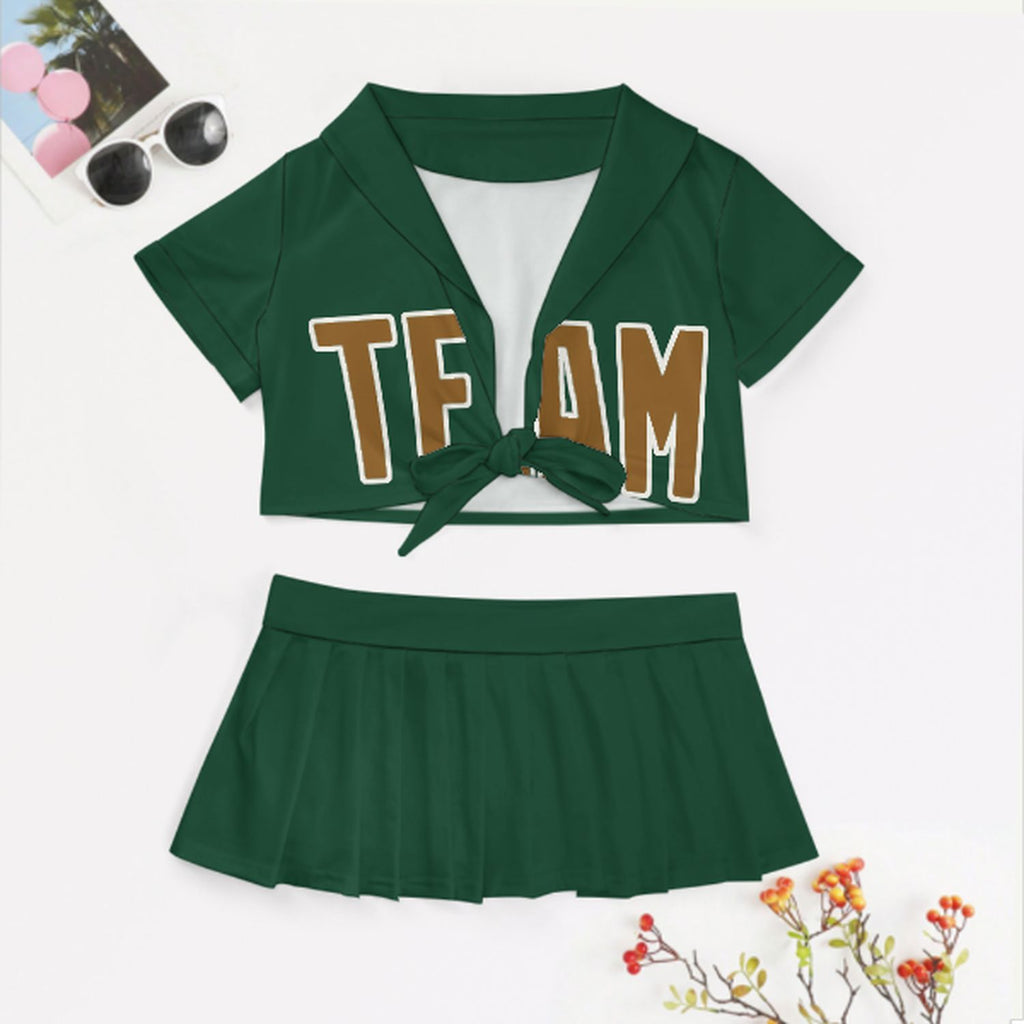 Custom Green Khaki Cheerleading Uniform Set