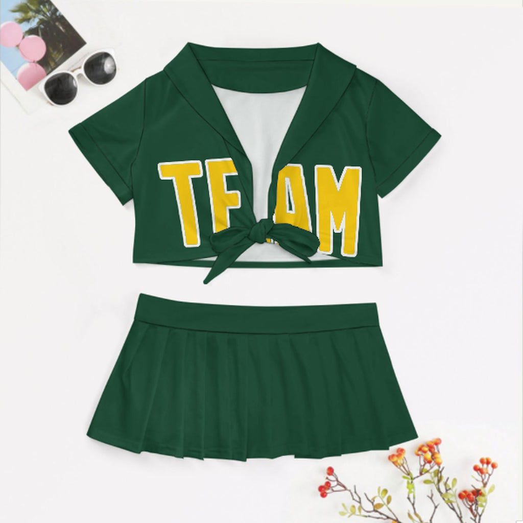 Custom Green Gold Cheerleading Uniform Set