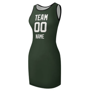 Custom Dark Green White Sleeveless Vest Dress