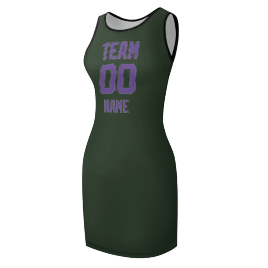 Custom Dark Green Light Purple Sleeveless Vest Dress
