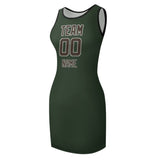 Custom Dark Green Brown Sleeveless Vest Dress