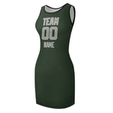 Custom Dark Green Gray Sleeveless Vest Dress