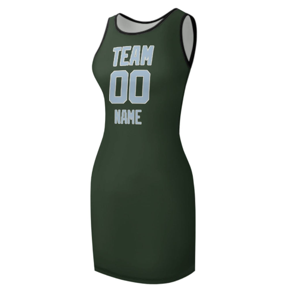 Custom Dark Green Light Blue Sleeveless Vest Dress