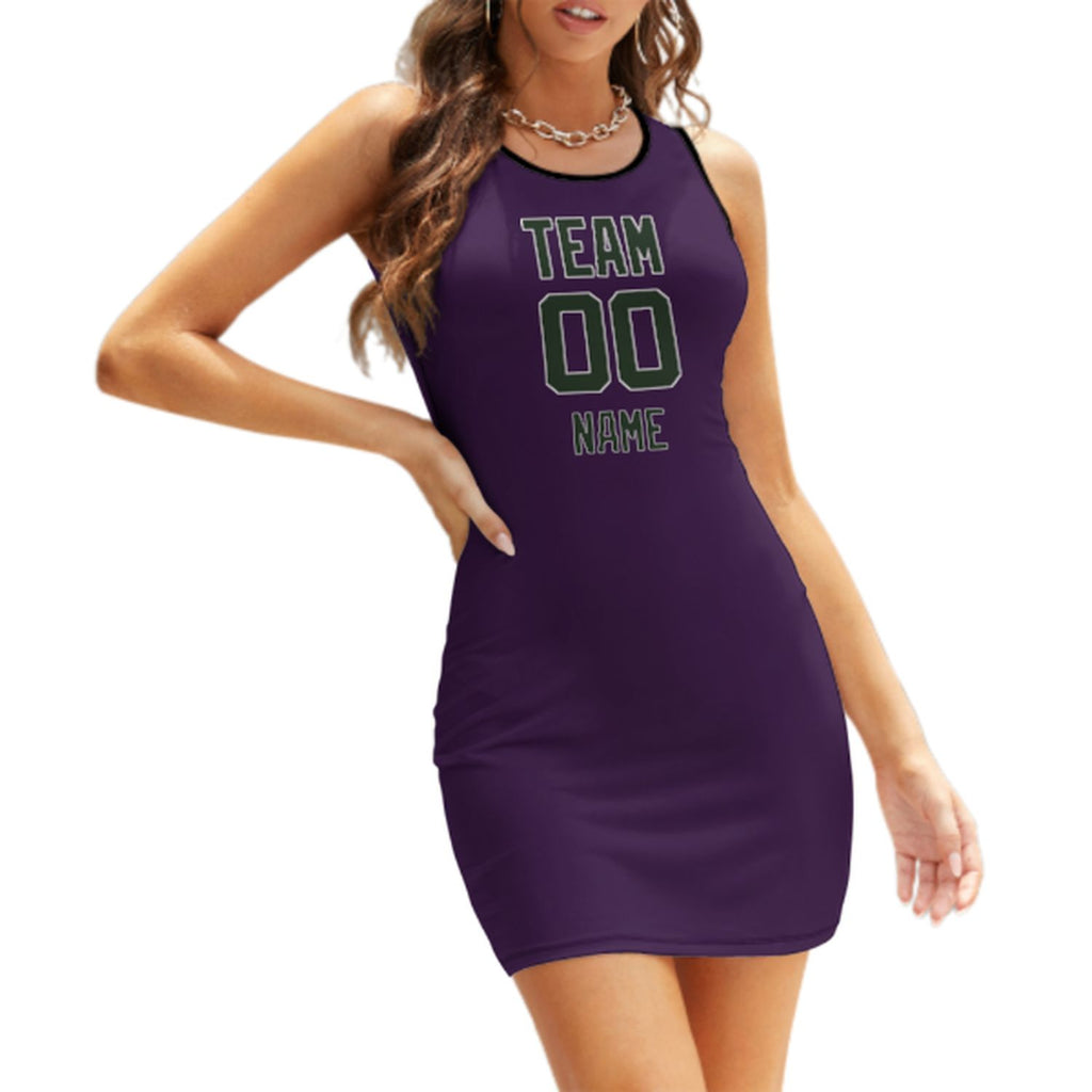 Custom Purple Dark Green Sleeveless Vest Dress