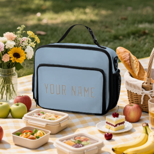 Custom Light Blue Gray Lunch Bag