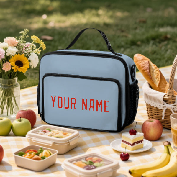 Custom Light Blue Orange Red Lunch Bag