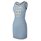 Custom Light Blue Cream Sleeveless Vest Dress