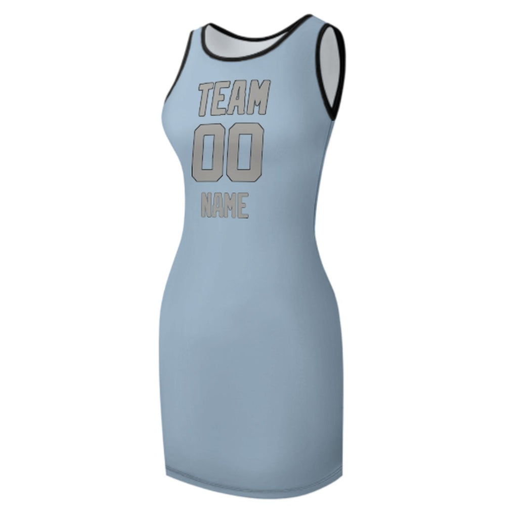 Custom Light Blue Gray Sleeveless Vest Dress