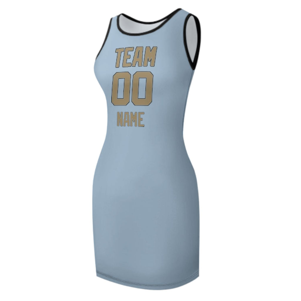 Custom Light Blue Light Khaki Sleeveless Vest Dress