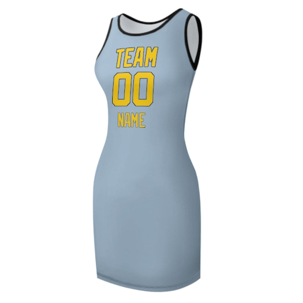 Custom Light Blue Gold Sleeveless Vest Dress