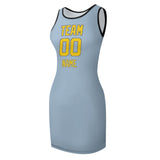 Custom Light Blue Gold Sleeveless Vest Dress