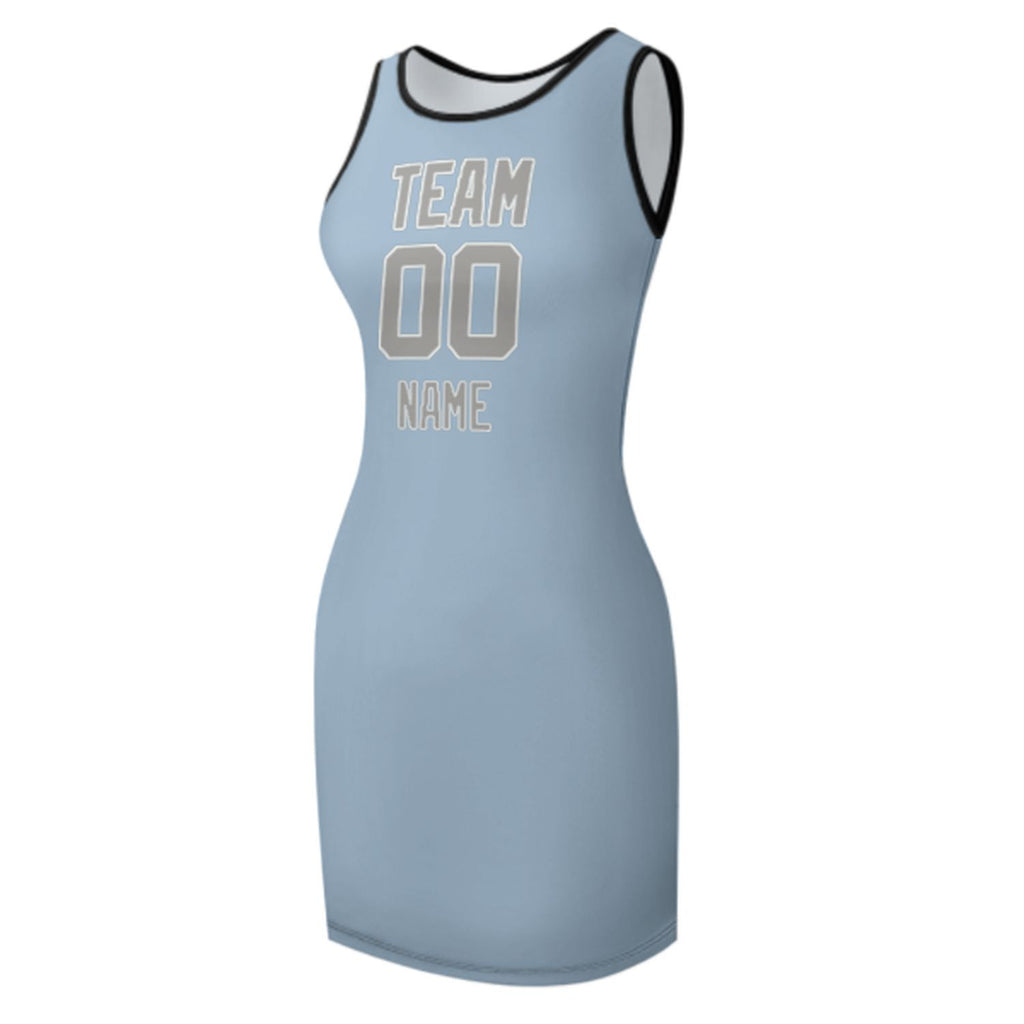 Custom Light Blue Gray Sleeveless Vest Dress