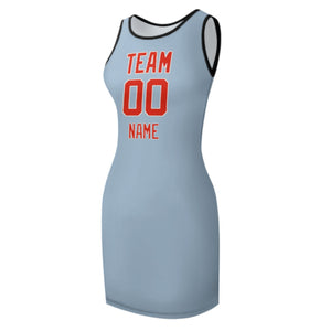 Custom Light Blue Orange Red Sleeveless Vest Dress