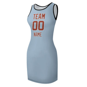 Custom Light Blue Coral Red Sleeveless Vest Dress